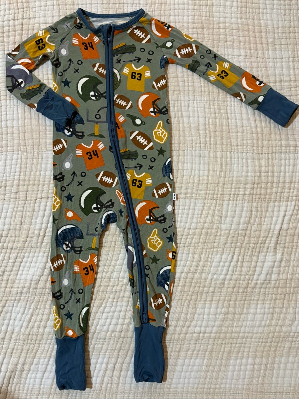 Little Sleepies Olive Football-Print Footed One-Piece